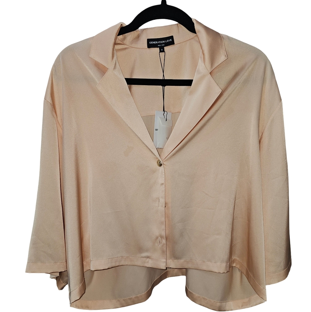 Generation Love Kenzie Cropped Satin Shirt, Medium